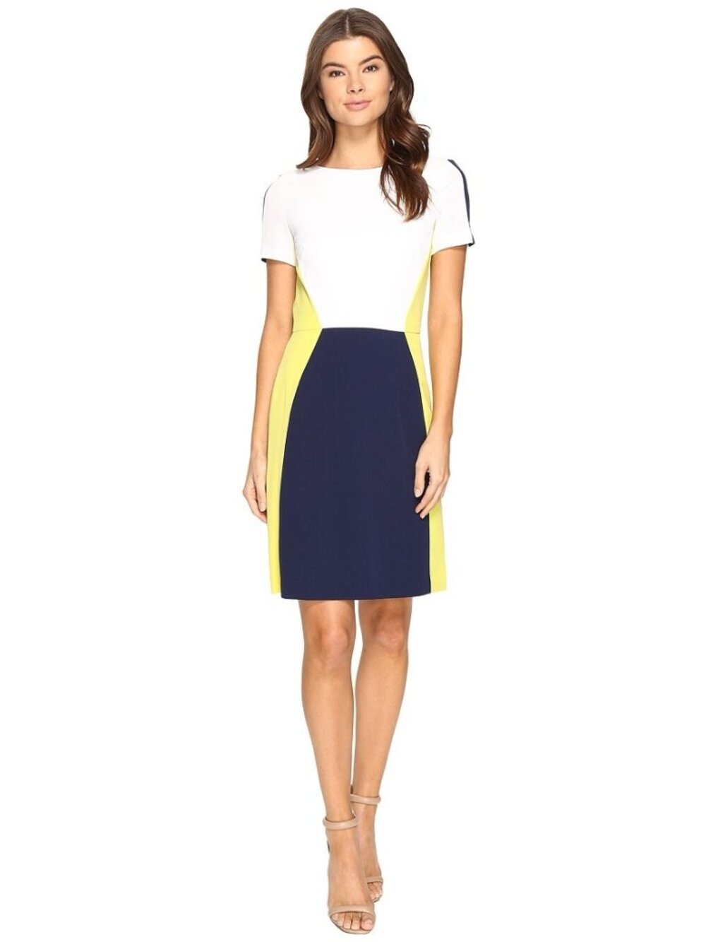 NWT TAHARI Arthur S. Levine Colorblock Crepe A-Line Dress White Kiwi Navy #A5222